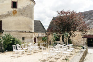 Ceremony area of French Chateau wedding photography and videography