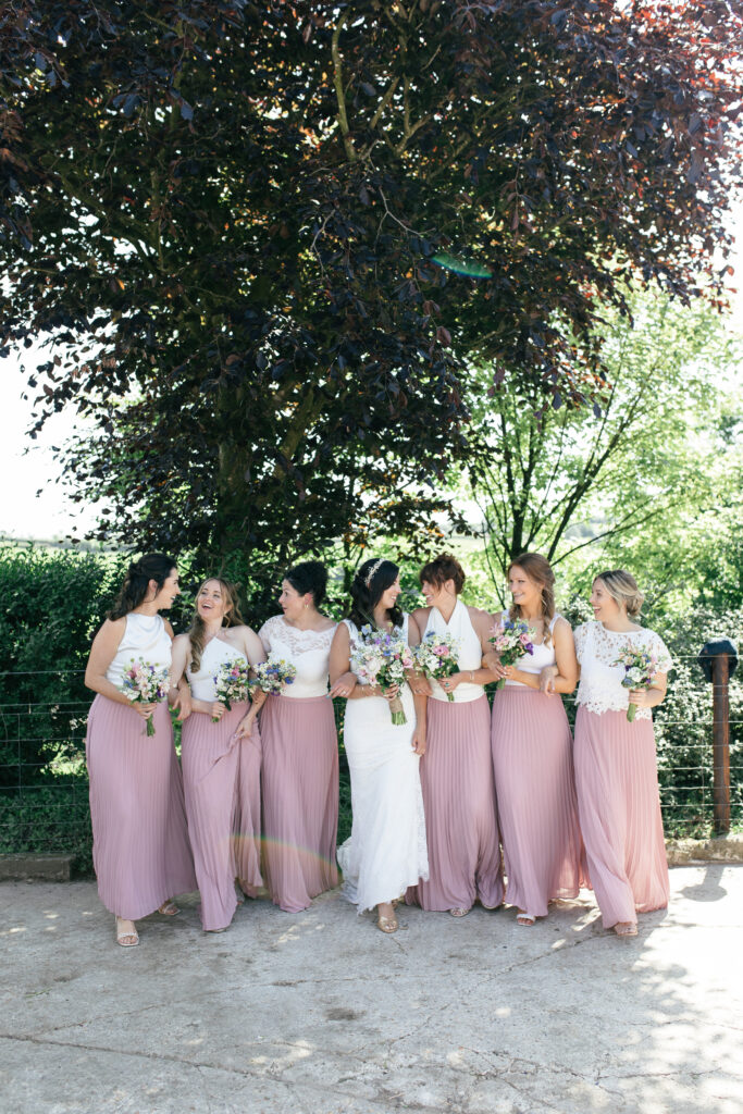 Bride and bridesmaid candid portrait 