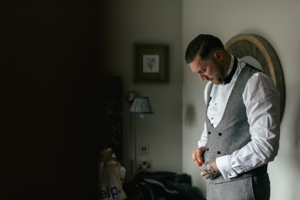 Groom gets ready for his wedding day 